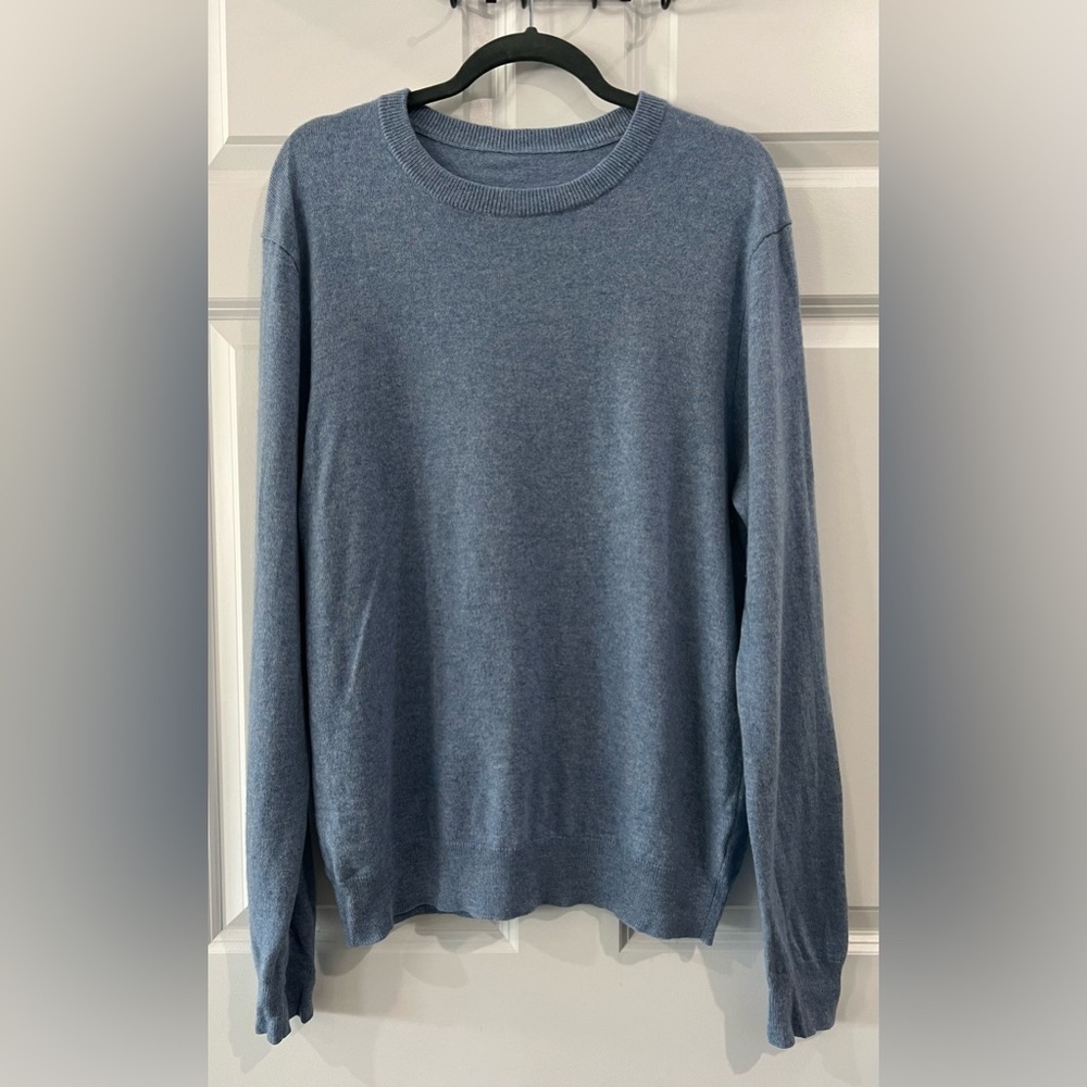 Men's‎ 100% Cashmere Crew Neck Sweater Size L Slate Blue Luxury Academia Preppy